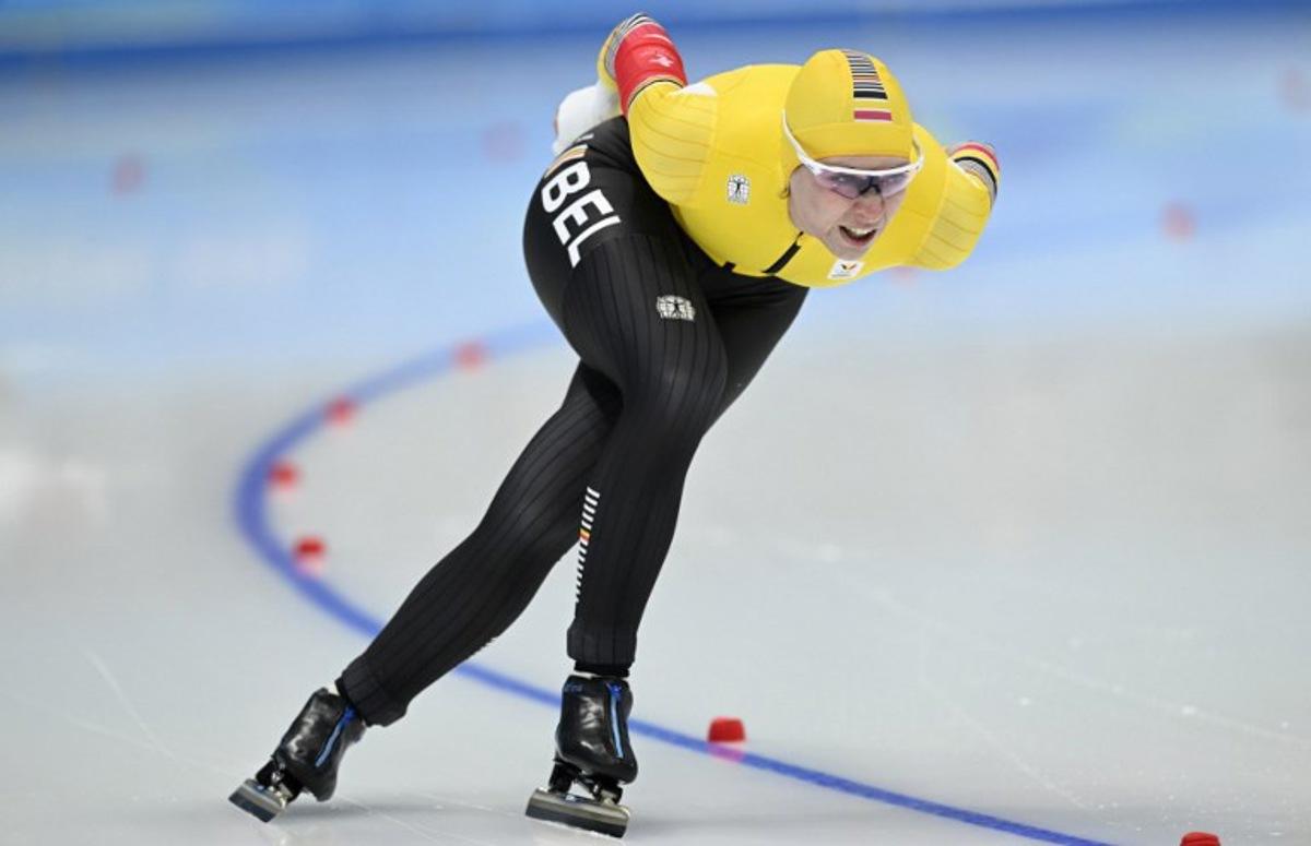 Belgium's Sandrine Tas competes in the women's speed skating 1000m event during the Beijing 2022 Winter Olympic Games at the National Speed Skating Oval in Beijing on February 17, 2022. WANG Zhao / AFP