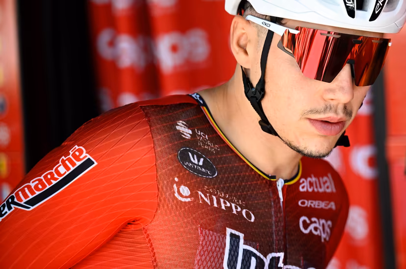 Belgian Arnaud De Lie of Lotto Intermarche pictured at the start of the second stage of the 2026 Tour de France cycling race, a stage of 182km from Tarragona to Barcelona, Sunday 05 July 2026. The 113th edition of the Tour de France starts on Saturday 4 July in Barcelona, Spain, and will finish in Paris, France on the 26th of July. BELGA PHOTO JASPER JACOBS