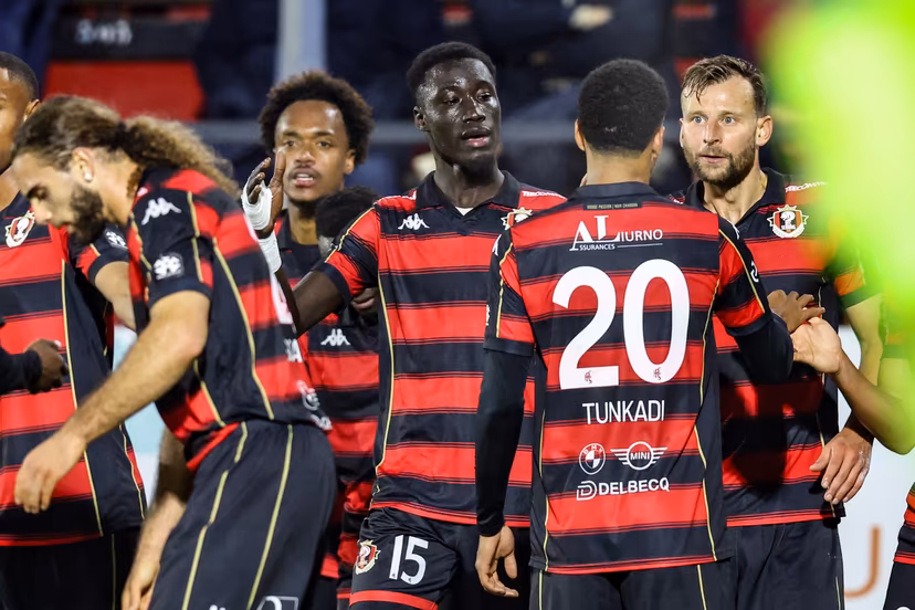 Seraing's Moustapha Diop celebrates after scoring during a soccer match between RFC Seraing and RFC Liege, Friday 30 October 2026 in Seraing, on day 9 of the 2026-2027 'Challenger Pro League' second highest division of the Belgian championship. BELGA PHOTO BRUNO FAHY