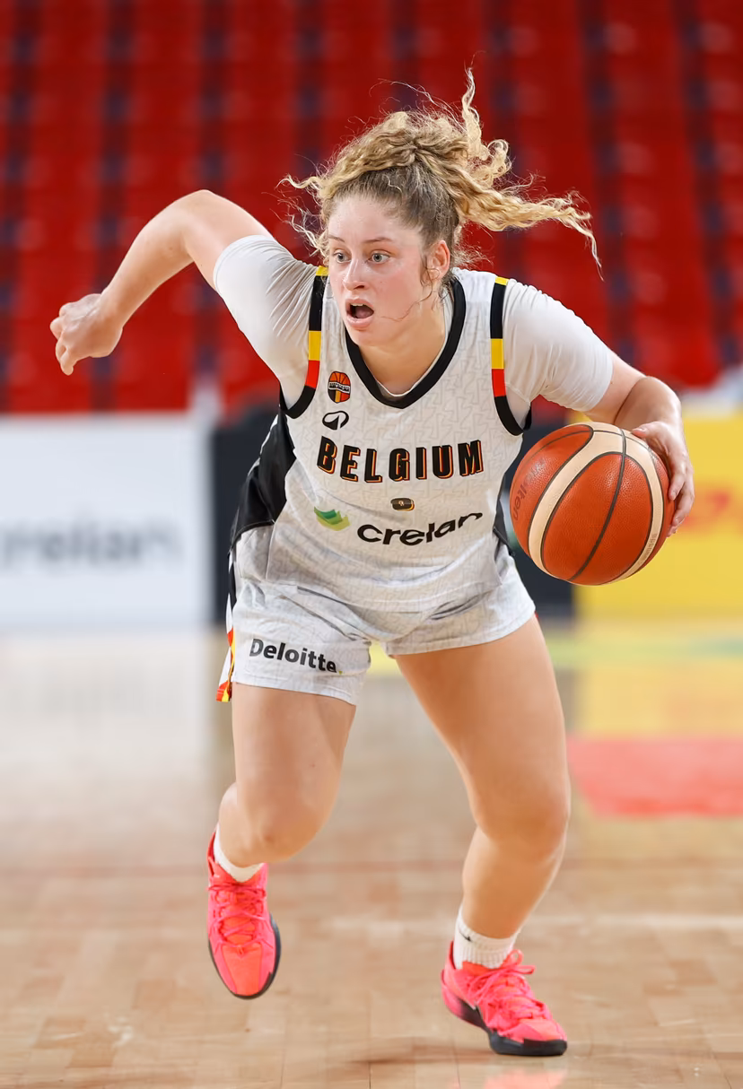 Belgium's Jada Lynch pictured in action during a DHL Youth Day game between the Be Gold Cats and Young Finland team, in Charleroi, on Friday 26 June 2026. The Be Gold project aims to ensure a long-term transition by recruiting the best young athletes of the U18 and U20 teams into the Belgian Cats squad on the road to the 2028 and 2032 Olympic games. BELGA PHOTO VIRGINIE LEFOUR