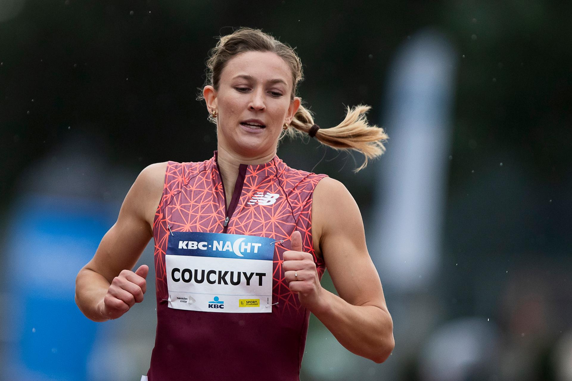Belgian Paulien Couckuyt pictured in action during the 400m hurdles race, at the 46th edition of the Nacht van de Atletiek' athletics meeting in Heusden-Zolder, Saturday 19 July 2025. BELGA PHOTO KRISTOF VAN ACCOM