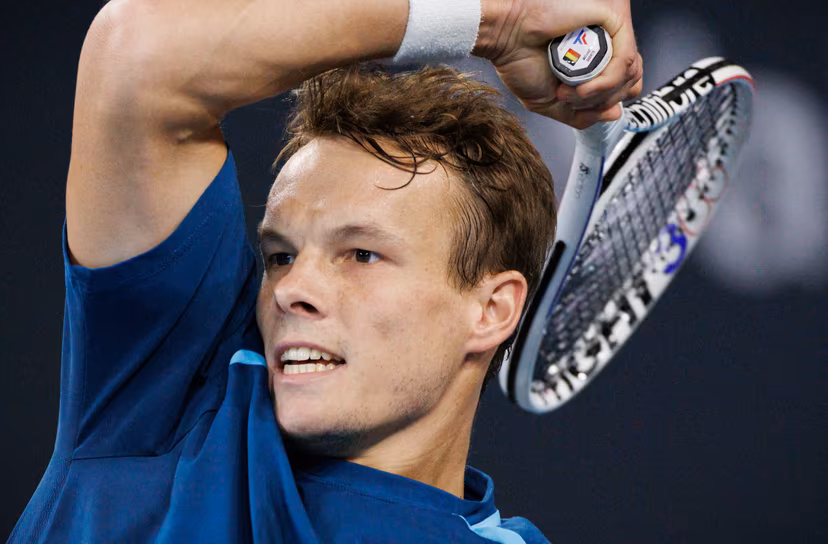 Belgian Michael Geerts pictured during a qualification game between Belgian Geerts and Canadian Diez in the men's singles at the BW Open ATP Challenger 125 tournament, in Louvain-la-Neuve, Monday 22 January 2024. THE BW Open takes place from 22 to 28 January. BELGA PHOTO BENOIT DOPPAGNE