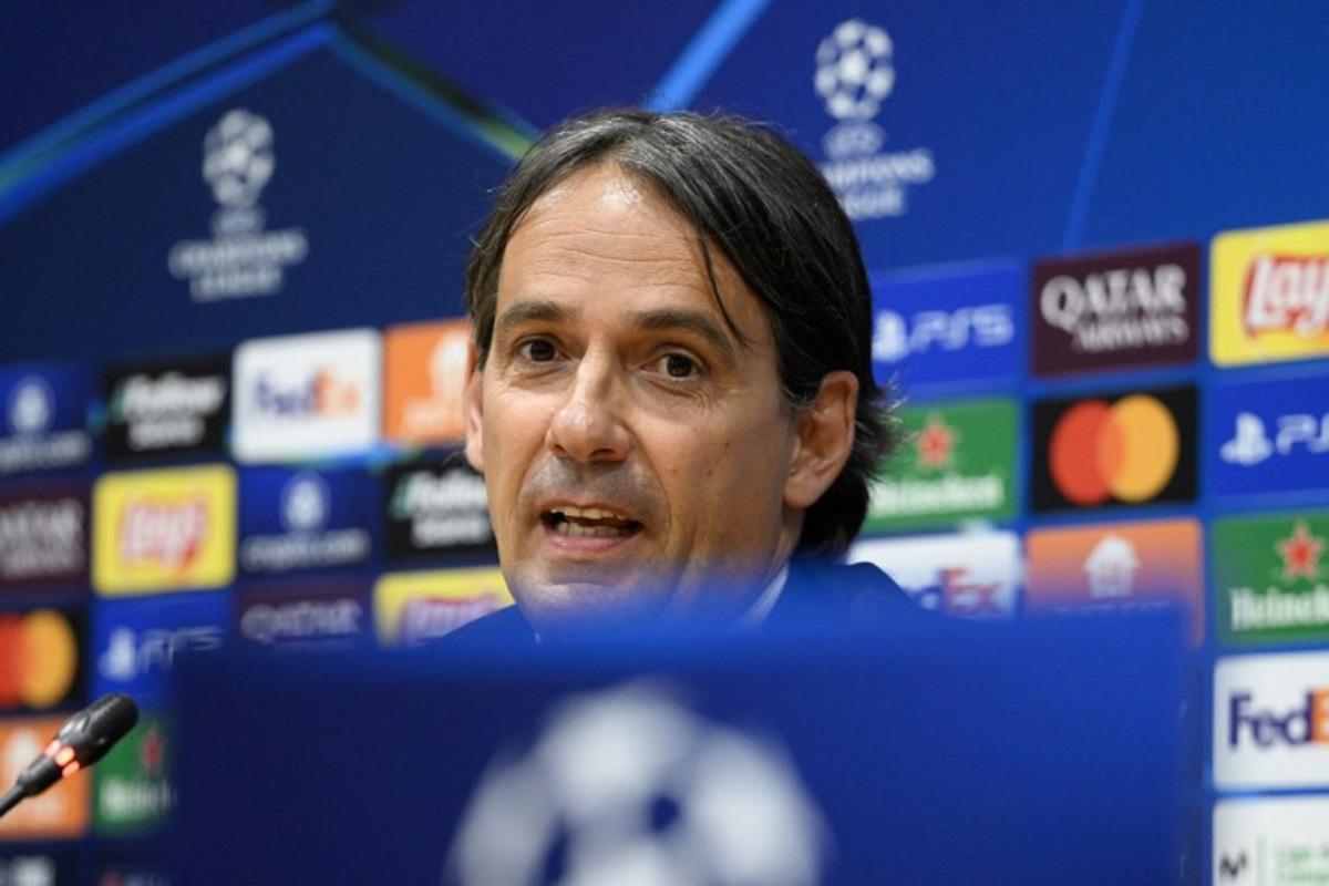 Inter Milan's Italian coach Simone Inzaghi attends a press conference on the eve of the UEFA Champions League semi-final first leg football match between FC Barcelona and Inter Milan at the Estadi Olimpic Lluis Companys, in Barcelona, on April 29, 2025. Josep LAGO / AFP
