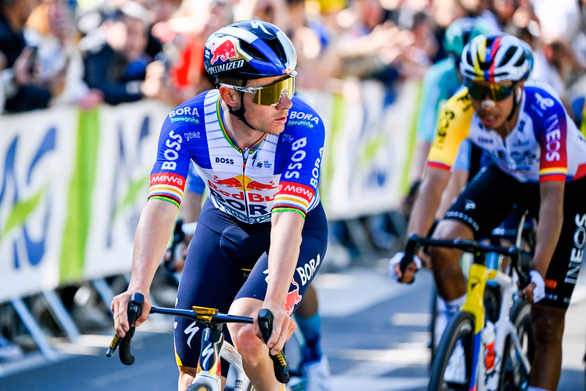 Belgian Remco Evenepoel of Red Bull-BORA-hansgrohe pictured in action during the men elite race of the Liege-Bastogne-Liege UCI World Tour one day cycling race, 259,5km from Liege, over Bastogne to Liege, Sunday 26 April 2026. BELGA PHOTO ERIC LALMAND