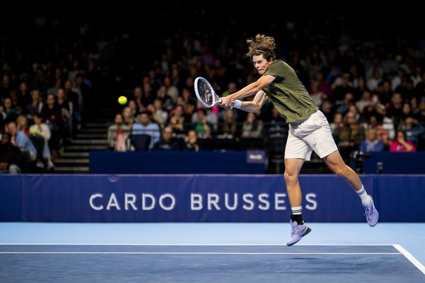 Belgian Alexander Blockx pictured in action during the European Open ATP tennis tournament in Brussels, on Sunday 12 October 2025. This year's edition of the tournament is taking place from 12 to 19 October 2025. BELGA PHOTO JASPER JACOBS