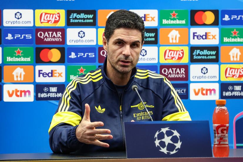 Arsenal's head coach Mikel Arteta pictured during a press conference of English soccer team Arsenal F.C., on Tuesday 09 December 2025 in Brugge. The team is preparing for tomorrow's game against Belgian Club Brugge KV, on day six of the League phase of the UEFA Champions League tournament. BELGA PHOTO BRUNO FAHY