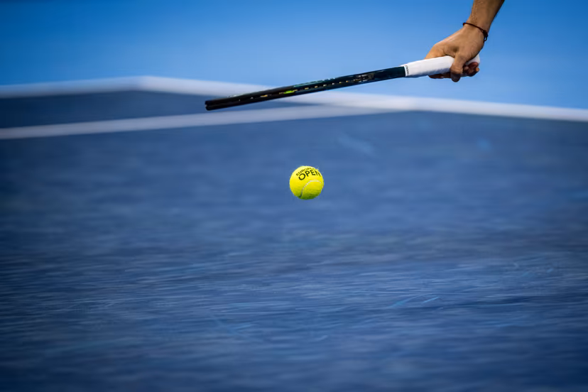 Illustration picture shows a tennis racket during a tennis match in the qualification phase for the ATP European Open Tennis tournament in Antwerp, Monday 14 October 2024. BELGA PHOTO JASPER JACOBS