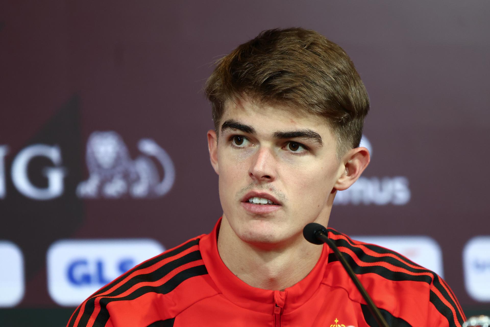 Belgium's Charles De Ketelaere pictured during a press moment of the Red Devils, the Belgian national soccer team, at the Proximus Basecamp in Tubize, Wednesday 12 November 2025. The team is preparing for the matches against Kazachtstan (15/11) and Liechtenstein (18/11). BELGA PHOTO BRUNO FAHY