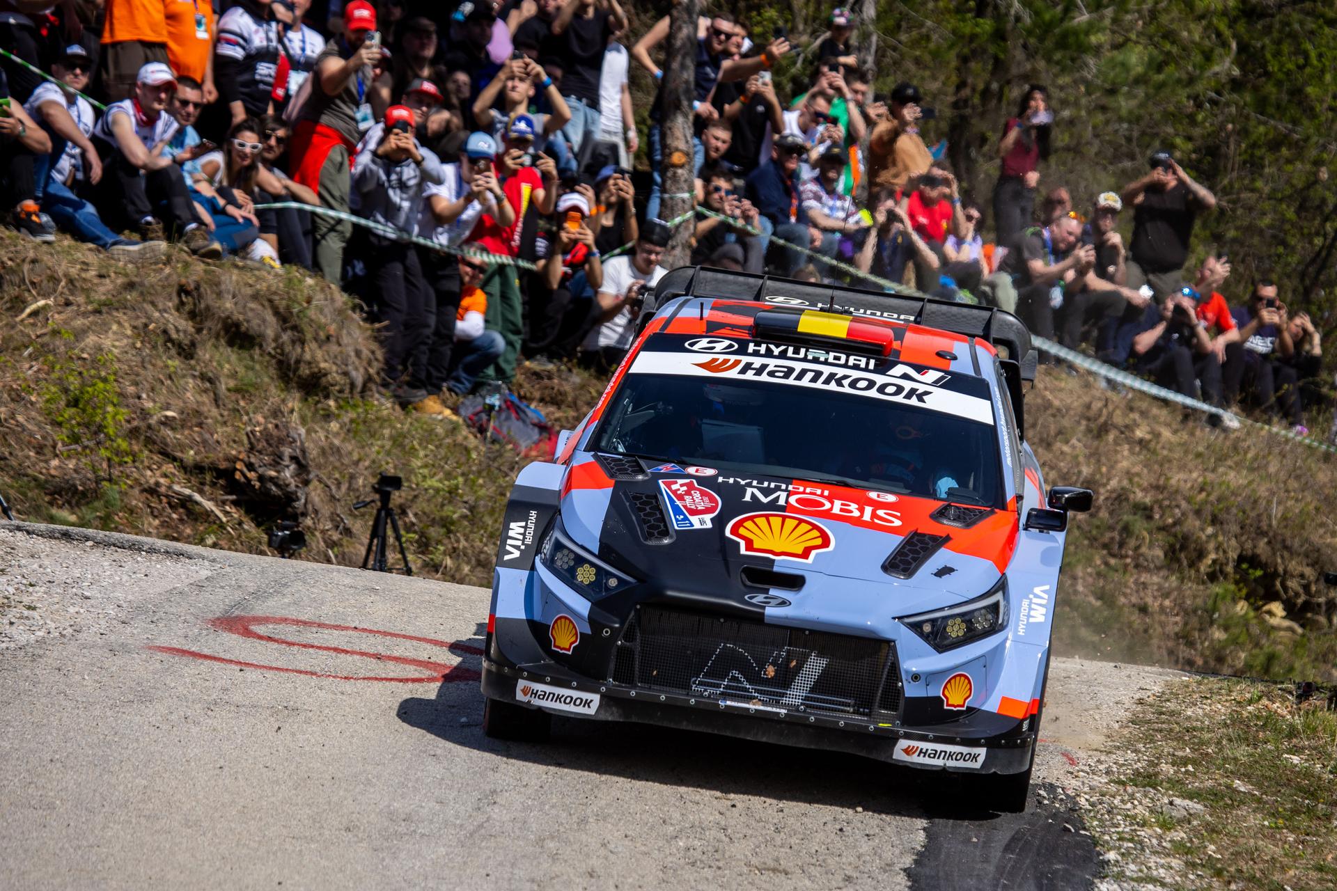 Thierry Neuville of Belgium and Martijn Wydaeghe of Belgium from Hyundai Shell Mobis World Rally Team in Hyundai i20 N Rally1 competes during Day Two of the FIA World Rally Championship Croatia on April 09, 2026 in village Grimalda, near Pazin, Istria County, Croatia. Photo: Igor Kralj/PIXSELL BELGIUM ONLY
