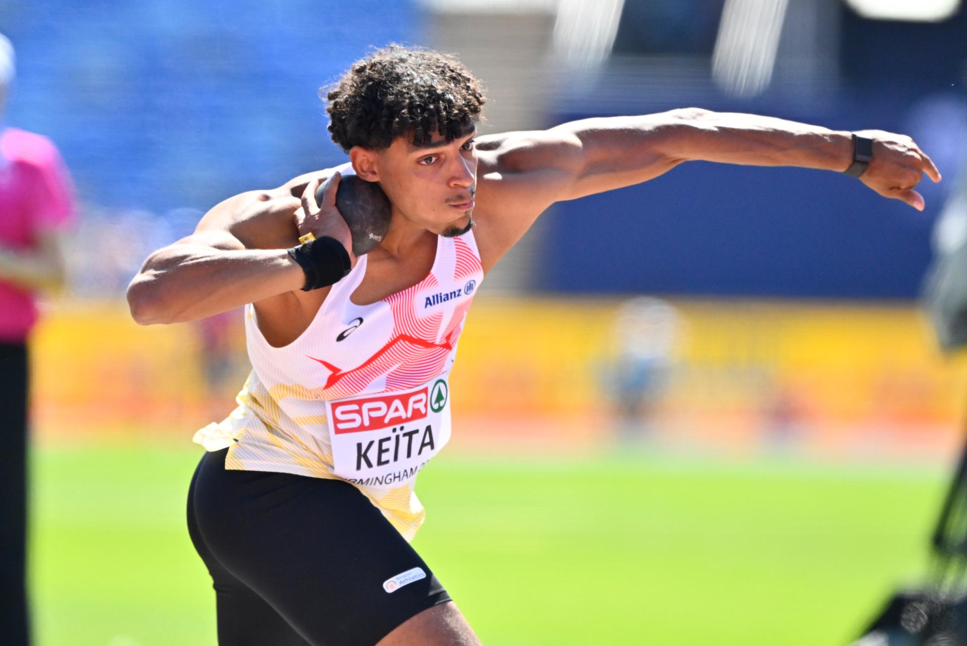Belgian Dai Keita pictured during the shot put event of the men's decathlon competition, on the third day of the European Athletics Championships (August 10-18) in Birmingham, United Kingdom, on Wednesday 12 August 2026. BELGA PHOTO ERIC LALMAND