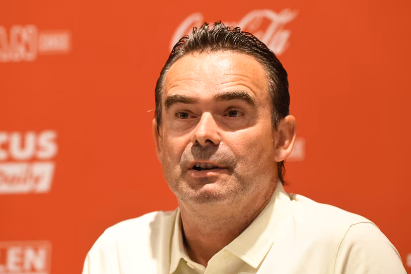 Antwerp's director of football Marc Overmars pictured during a press conference of soccer team Royal Antwerp FC ahead of the start of the Belgian Jupiler Pro League 2026-2027 season, Wednesday 05 August, 2026 in Antwerp. BELGA PHOTO JILL DELSAUX