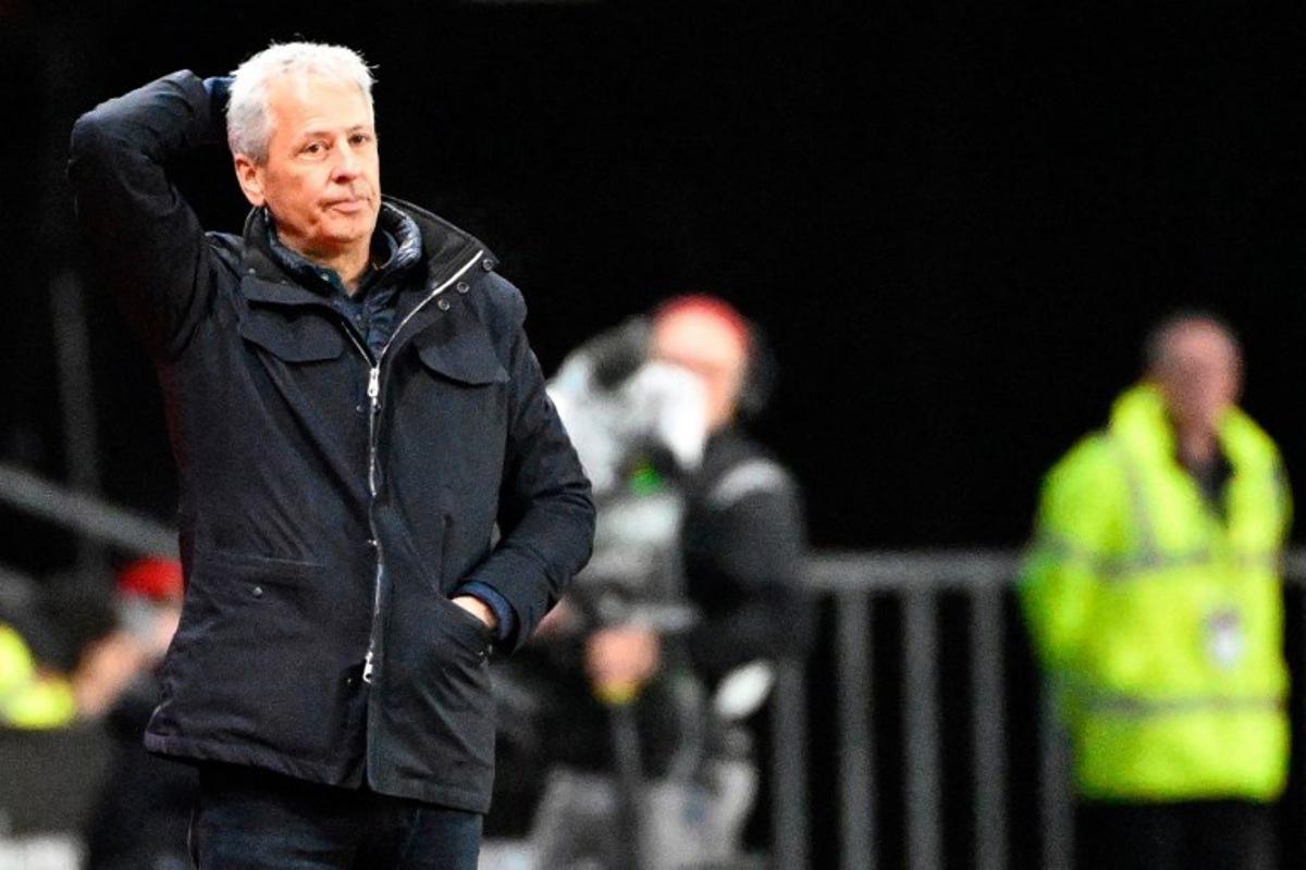 Nice's Swiss head coach Lucien Favre reacts during the French L1 football match between Stade Rennais FC and OGC Nice at the Roazhon Park stadium in Rennes, western France, on January 2, 2023. Damien Meyer / AFP