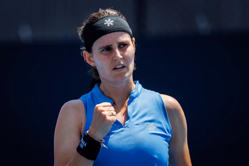 Belgium's Greet Minnen reacts during a second round qualifying match against France's Harmony Tan at the Australian Open, Melbourne Park, Melbourne on Wednesday 14 January 2026. Minnen won 7-6, 6-3. BELGA PHOTO PATRICK HAMILTON --- BENELUX ONLY ---