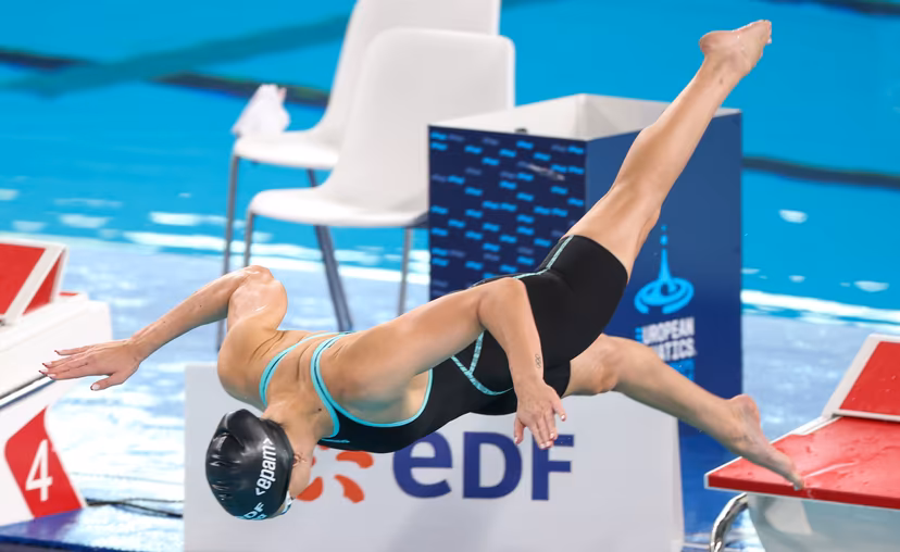 Belgian Florine Gaspard pictured during the heats of the Women's 50m freestyle race at the European Aquatics Championships in Paris, France on Friday 14 August 2026. BELGA PHOTO VIRGINIE LEFOUR