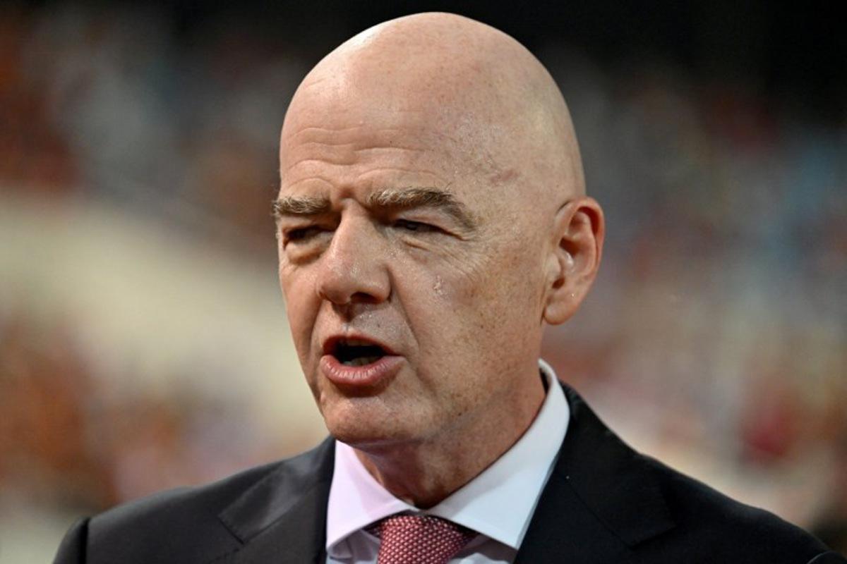 FIFA President Gianni Infantino reacts during the award ceremony at the end of the ASEAN Championship Cup 2026 final football match between Vietnam and Thailand in My Dinh National Stadium in Hanoi on August 26, 2026. Nhac NGUYEN / AFP