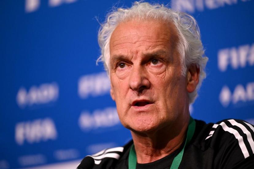 Curacao's head coach Fred Rutten speaks to the media in Melbourne on March 30, 2026, ahead of their international friendly football match against Australia. William WEST / AFP