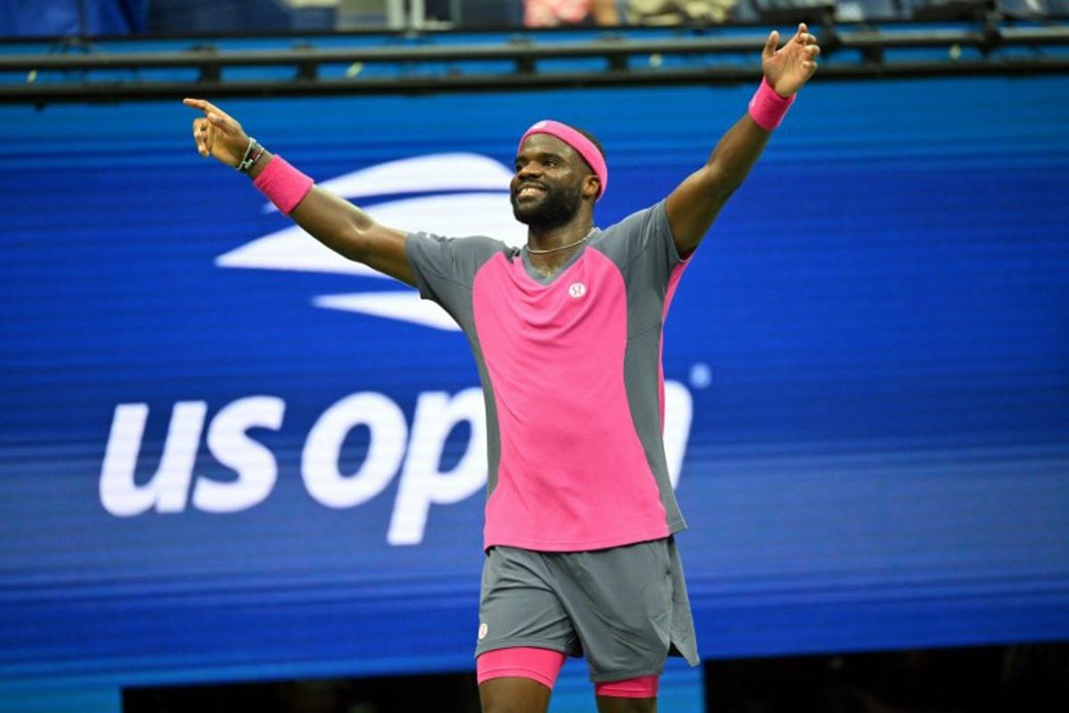 USA's Frances Tiafoe celebrates defeating USA's Alex Michelsen in their men's singles quarter-final tennis match on day ten of the US Open tennis tournament at the USTA Billie Jean King National Tennis Center in New York on September 8, 2026. ANGELA WEISS / AFP