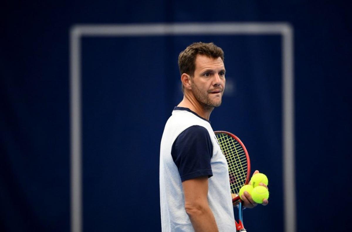France's Paul-Henri Mathieu looks on a training session prior to the upcoming Davis Cup tournament in Germany, on September 9, 2022, in Paris. The French Davis Cup team will play the group phase from September 14 to 18 in Hamburg. FRANCK FIFE / AFP