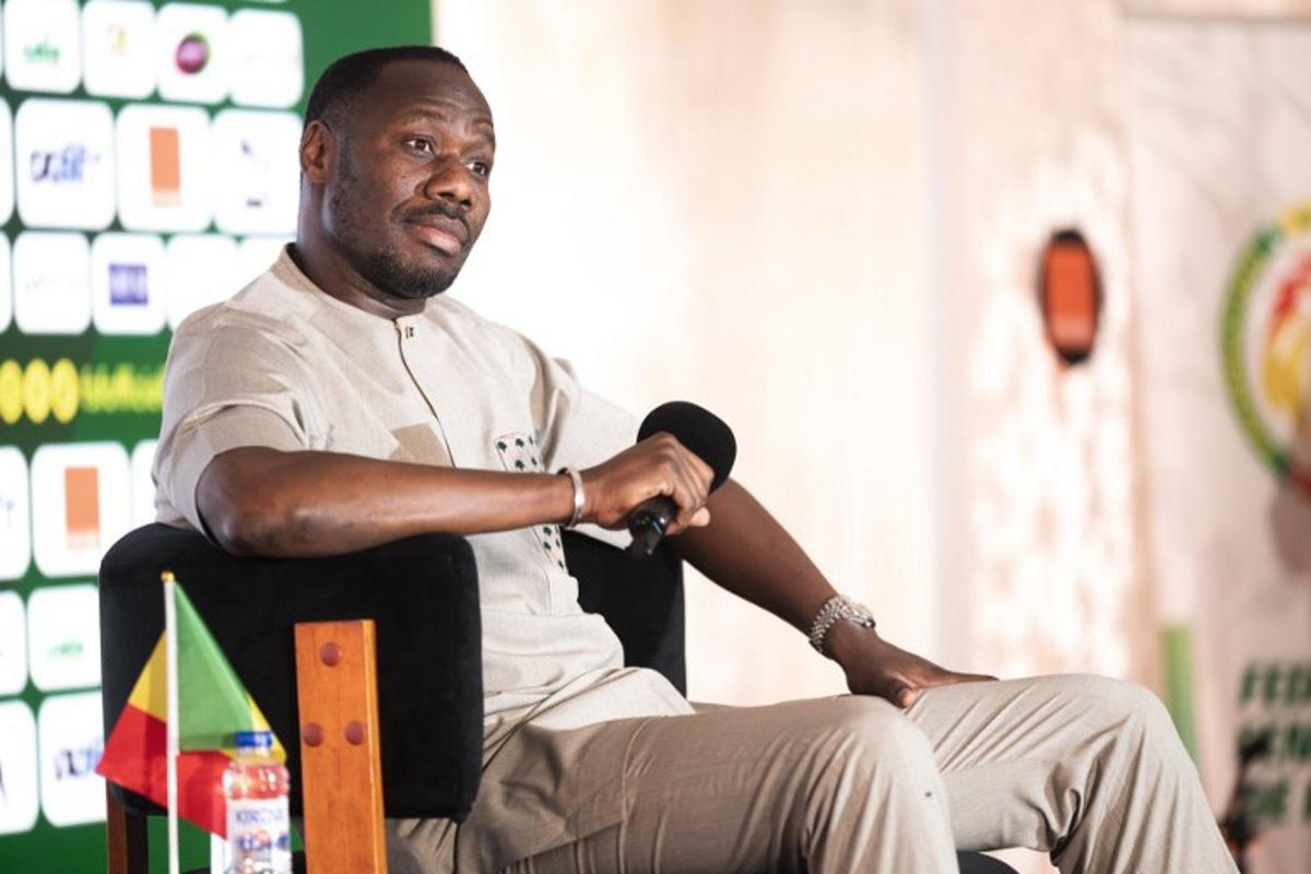 Senegal's coach Pape Thiaw speaks during the unveiling of Senegal's 2026 FIFA World Cup squad in Dakar on May 21, 2026. SEYLLOU / AFP