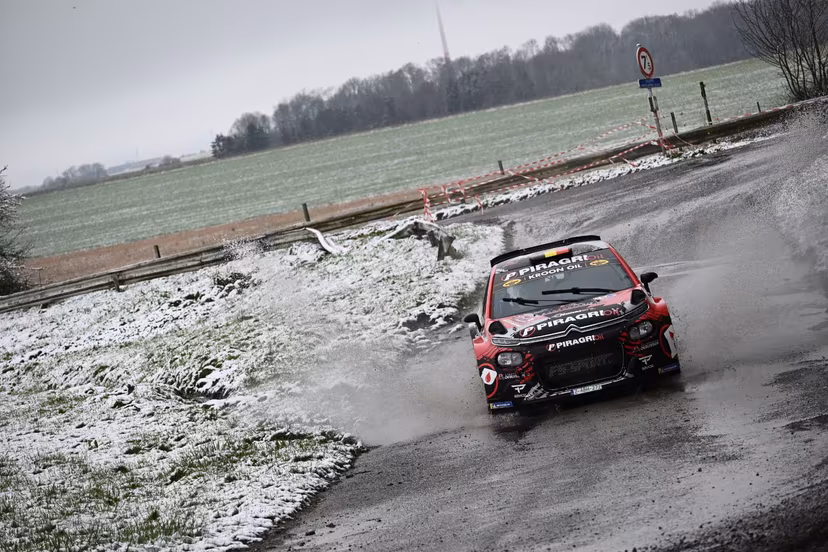 ATTENTION EDITORS - HANDOUT PICTURES - EDITORIAL USE ONLY - MANDATORY CREDIT 'BRC' This handout picture distributed on Saturday 14 March 2026 by BRC shows Bastien Rouard and Dimitri Debuisson during the Rallye des Ardennes in Dinant, Belgium. Belga and Belga editorial board decline all responsability regarding the content of this picture. PHOTO HANDOUT BRC