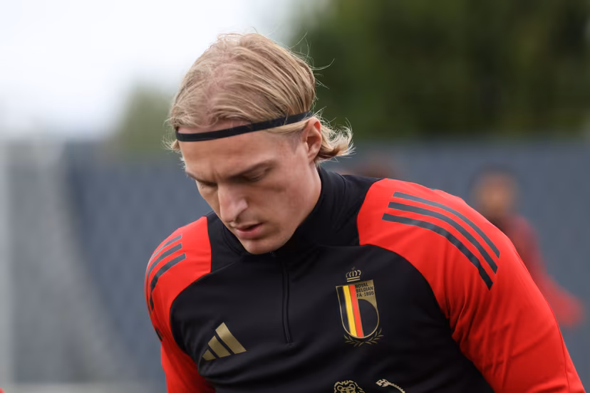 Belgium's Sebastiaan Bornauw pictured during a training session of the Belgian national soccer team Red Devils, at the Royal Belgian Football Association's training center, in Tubize, Wednesday 09 October 2024. The Red Devils are playing against Italy on Thursday, for the UEFA Nations League 2025. BELGA PHOTO VIRGINIE LEFOUR