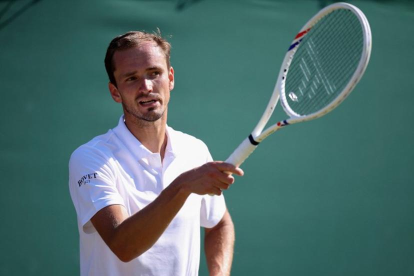 Russia's Daniil Medvedev reacts against Germany's Jan-Lennard Struff during their men's singles third round tennis match on the fifth day of the 2026 Wimbledon Championships at The All England Lawn Tennis and Croquet Club in Wimbledon, southwest London, on July 3, 2026. Henry Nicholls / AFP