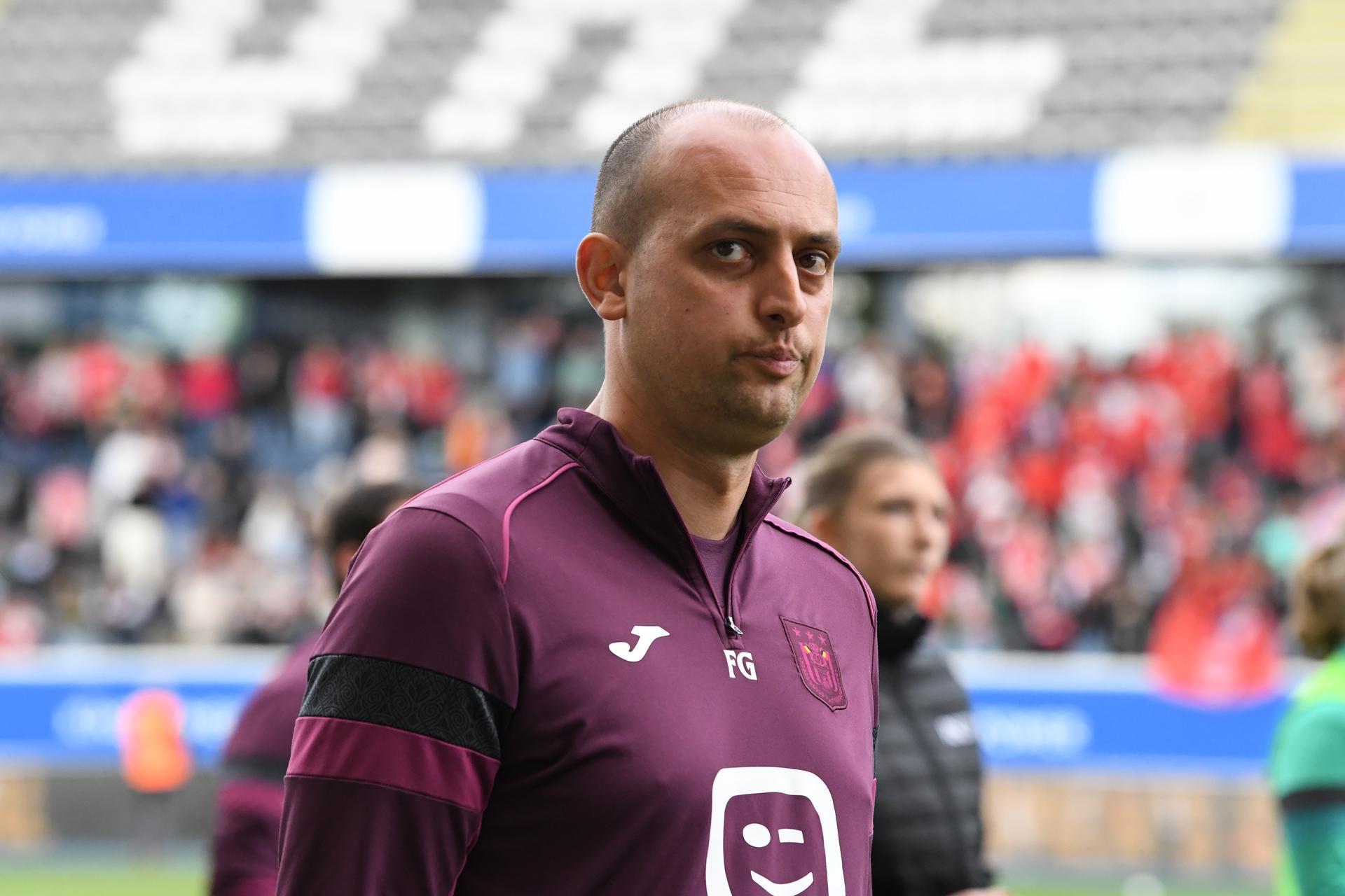Anderlecht's head coach Farid Goreishvand reacts as they lost a soccer match between RSC Anderlecht and Standard Femina de Liege, the final of the Belgian Cup, in Heverlee, Monday 21 April 2025. BELGA PHOTO JILL DELSAUX