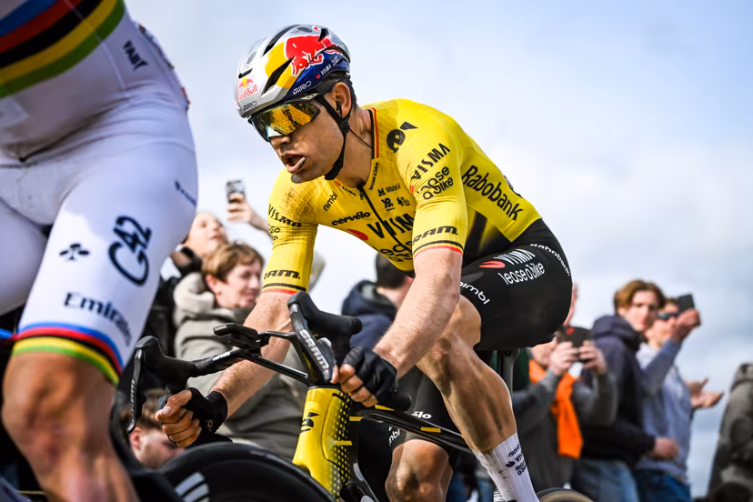 Belgian Wout van Aert of Team Visma-Lease a Bike pictured in action during the men's Paris-Roubaix cycling race, Sunday 12 April 2026, around Roubaix, France. The 123rd edition of Paris-Roubaix cycling races will take on Sunday, with the women riding 143,1 km the men riding 258,3 km on Sunday. BELGA PHOTO ELIAS ROM
