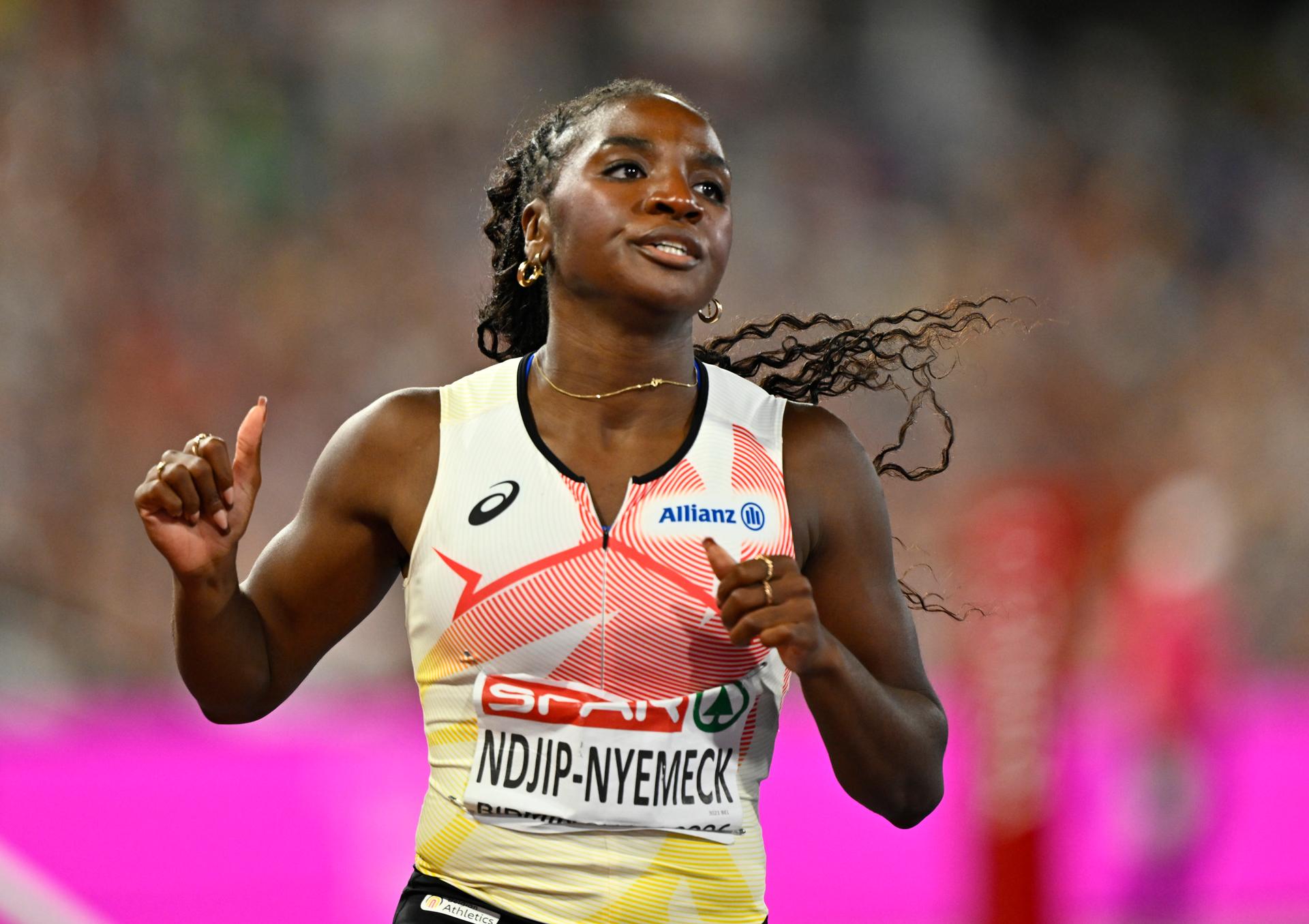 Belgian Yanla Ndjip-Nyemeck reacts after the final of the women's 100m Hurdles on the second day of the European Athletics Championships (August 10-18) in Birmingham, United Kingdom, on Tuesday 11 August 2026. BELGA PHOTO ERIC LALMAND