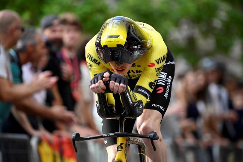 Team Visma-Lease a bike's US rider Matteo Jorgenson competes during the 18th stage of the Vuelta a Espana, a 26 km race against the clock between Valladolid and Valladolid, on September 11, 2025. Miguel RIOPA / AFP