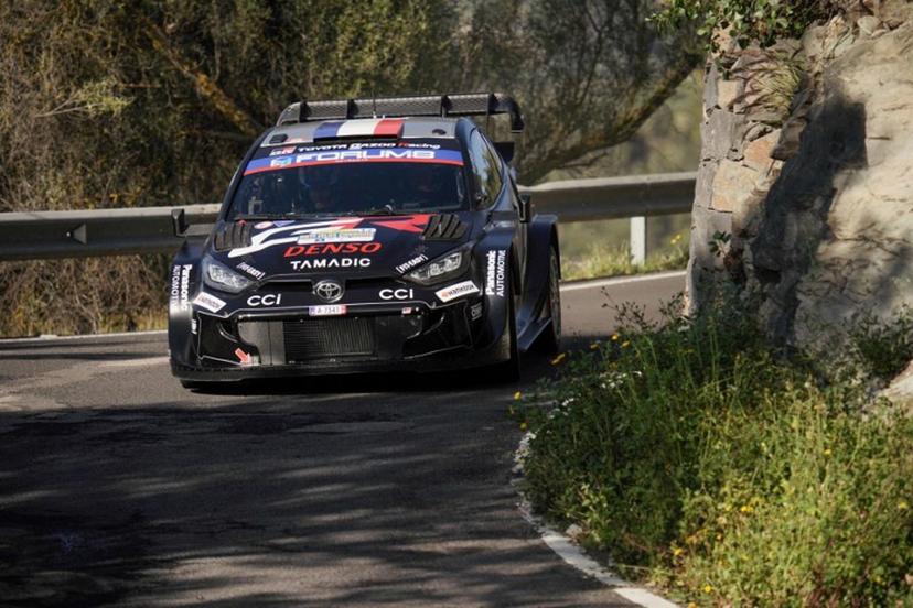 Sebastien Ogier of France and his co-driver Vincent Landais of France compete in their Toyota GR Yaris during the shakedown preliminary stage of the World Rally Championship (WRC) Rally Islas Canarias on the island of Gran Canaria in Spain's Canary Islands, on April 24, 2025. Manaure QUINTERO / AFP