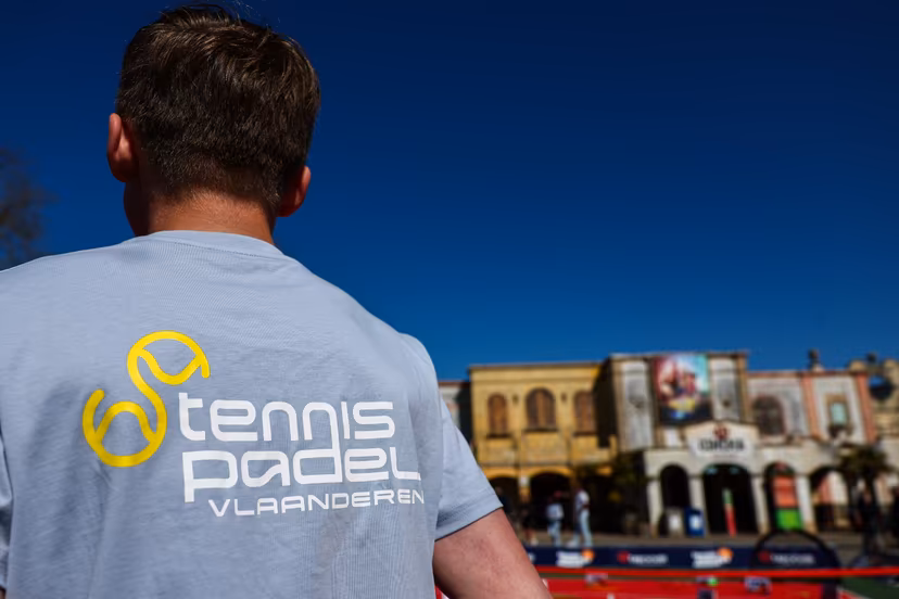 A tennis padel Vlaanderen shirt pictured during the kick-off event of Tennismakingsmaand event at the Bellewaerde amusement park in Ieper on Saturday 05 April 2025. Tennismakingsmaand is an initiative of Tennis en Padel Vlaanderen to recruit new members for affiliated clubs. BELGA PHOTO DAVID PINTENS