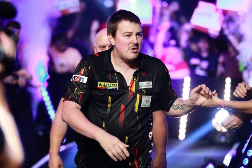 Belgian Andy Baetens pictured at the first day of the Belgian Darts Open, a tournament in the European Tour that takes places from September 23 until September 25 in Wieze, Friday 23 September 2022. BELGA PHOTO MARIJN DE KEYZER