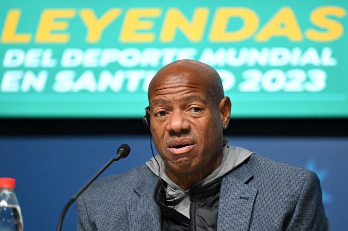 US Mike Powell speaks during a press conference in the Pan American Games Santiago 2023, at the National Stadium Sports Park in Santiago on October 28, 2023. Raul ARBOLEDA / AFP