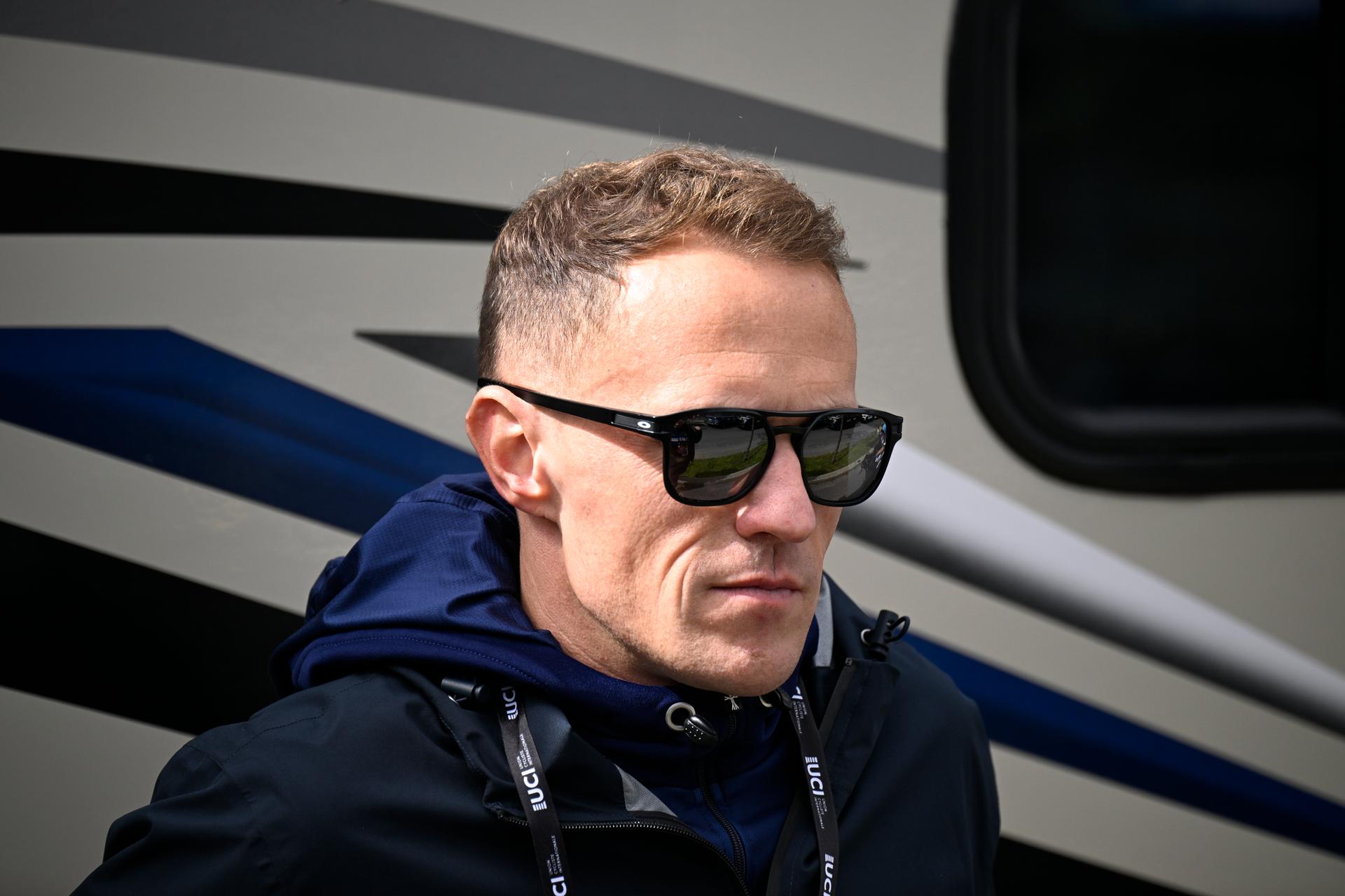 Coach of the Belgian national cycling team Serge Pauwels pictured during the men's elite individual time trial race (39,2km) at the cycling UCI Road World Championship, in Montreal, Canada, Sunday 20 September 2026. BELGA PHOTO JASPER JACOBS