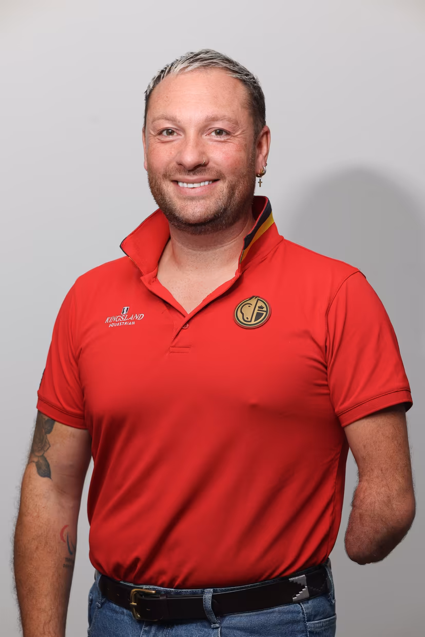 Belgian Kevin Van Ham poses for the photographer at a press moment of the 'Red Musketeers' riders that will compete at the upcoming World Championships, on Monday 27 July 2026 in Zaventem. The FEI World Championships will take place in Aachen, Germany from 11 to 23 August. BELGA PHOTO VIRGINIE LEFOUR