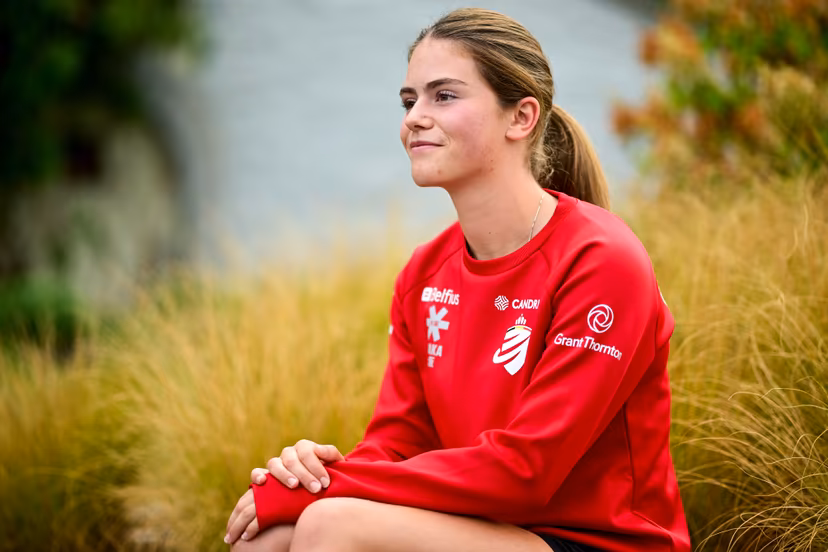 Belgium's Emilie Verhees pictured during a photoshoot of the Belgian national team Red Panthers for the upcoming 2026 Hockey World Cup, on Monday 17 August 2026, at Martin's Chateau Du Lac in Genval. The 2026 edition of the Hockey World Cup takes place in Belgium and The Netherlands from August 15 to August 30. BELGA PHOTO DIRK WAEM