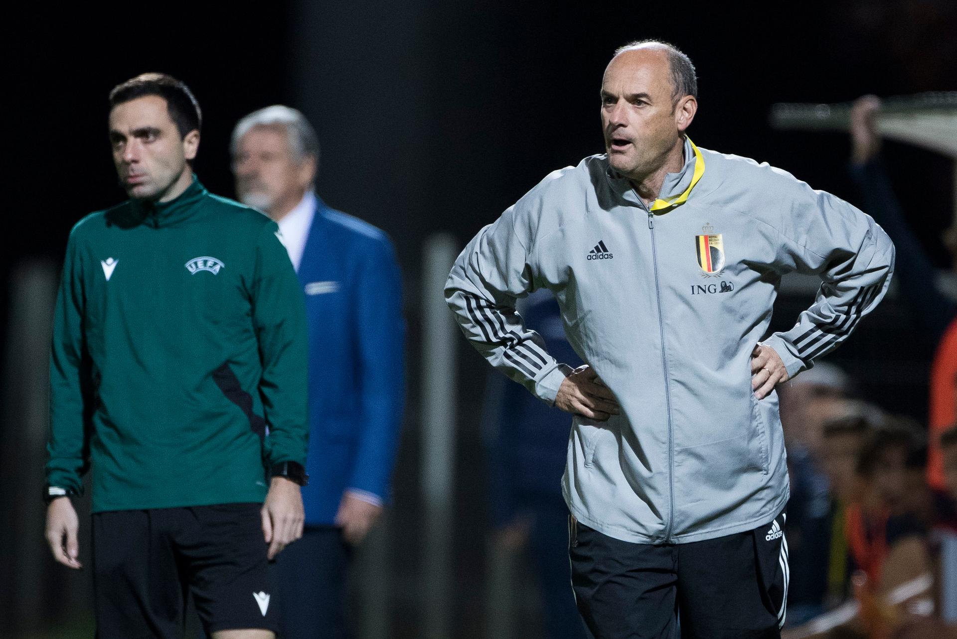 Belgium's head coach Bob Browaeys a soccer game between Romania U17 and Belgium U17, Saturday 29 October 2022 in Buftea, Romania, match 2/3 in the qualifications for the 2023 European Championships. BELGA PHOTO NIKOLA KRSTIC