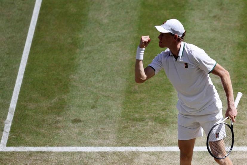 Italy's Jannik Sinner reacts as he plays against Germany's Jan-Lennard Struff during their men's singles quarter-final tennis match on the ninth day of the 2026 Wimbledon Championships at The All England Lawn Tennis and Croquet Club in Wimbledon, southwest London, on July 7, 2026. Henry NICHOLLS / AFP