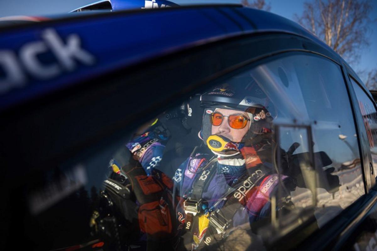 Grégoire Munster of Luxembourg is pictured in his Ford Puma Rally1 prior to the start of the Sarsjoliden, 10th stage of Rally Sweden, second round of the FIA World Rally Championship on February 15, 2025 near Umea, Sweden. Jonathan NACKSTRAND / AFP