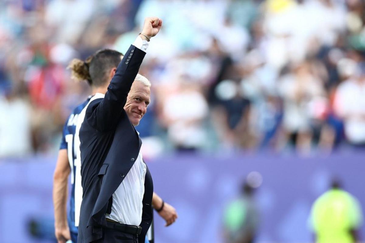 France's head coach Didier Deschamps celebrates after winning the 2026 World Cup round of 16 football match between Paraguay and France at the Philadelphia Stadium in Philadelphia on July 4, 2026. CHARLY TRIBALLEAU / AFP