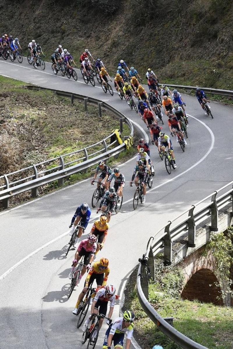 Riders compete during the 2nd stage of the 2023 Tour of Catalonia cycling race, 165,5 km from Mataro to Vallter on March 21, 2023. Pau BARRENA / AFP
