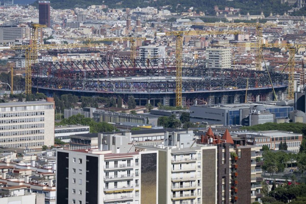 A general view shows the construction site of the Camp Nou Stadium in Barcelona on May 23, 2025. Josep LAGO / AFP