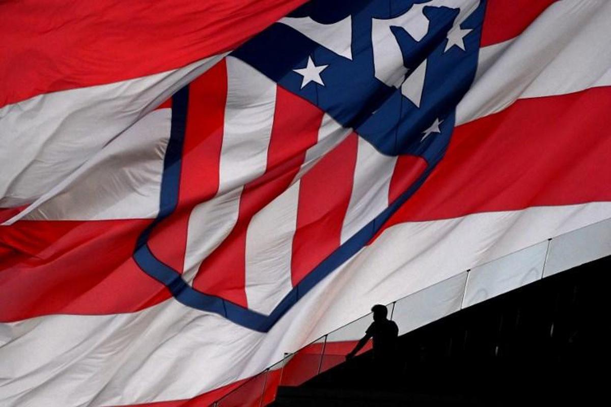 Atletico Madrid flag flies before the UEFA Champions League first round group B football match between Atletico Madrid and Porto at the Wanda Metropolitano stadium in Madrid on September 15, 2021. GABRIEL BOUYS / AFP