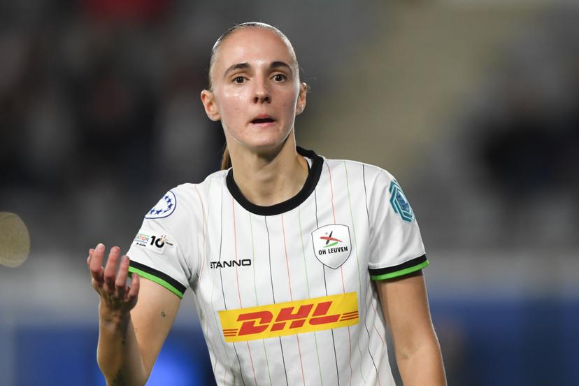 OHL Women's Zenia Mertens pictured during a soccer match between Oud-Heverlee Leuven Women and Dutch FC Twente Vrouwen, Wednesday 15 October 2025 in Leuven, the second game in the league phase of the UEFA Women's Champions League competition. BELGA PHOTO JILL DELSAUX
