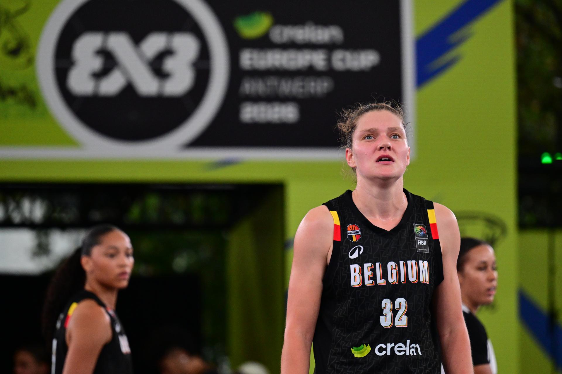 Heleen Nauwelaers pictured during a game between Germany and Belgium, a qualifying game in Pool D at the FIBA 3x3 Europe Cup, on Friday 11 September 2026 in Antwerp. BELGA PHOTO DIRK WAEM