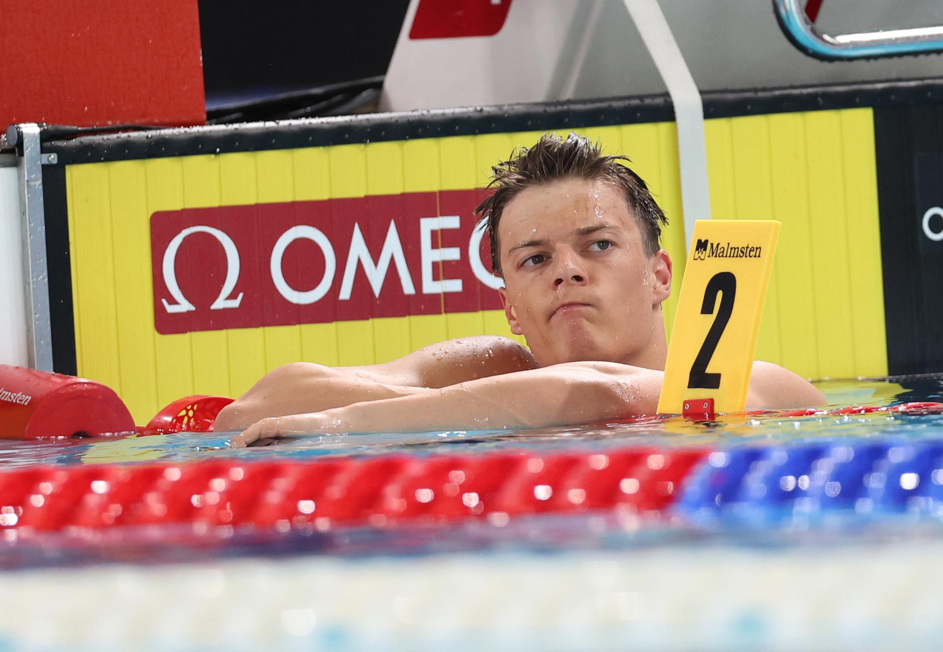 Belgian Noah Verreth looks dejected after the heats of the Men's 100m Backstroke on the sixth day of the European Aquatics Championships in Paris, France on Saturday 15 August 2026. BELGA PHOTO VIRGINIE LEFOUR