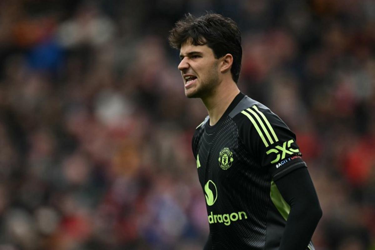 Manchester United's Belgian goalkeeper #31 Senne Lammens looks on during the English Premier League football match between Manchester United and Sunderland at Old Trafford in Manchester, north west England, on October 4, 2025. Paul ELLIS / AFP