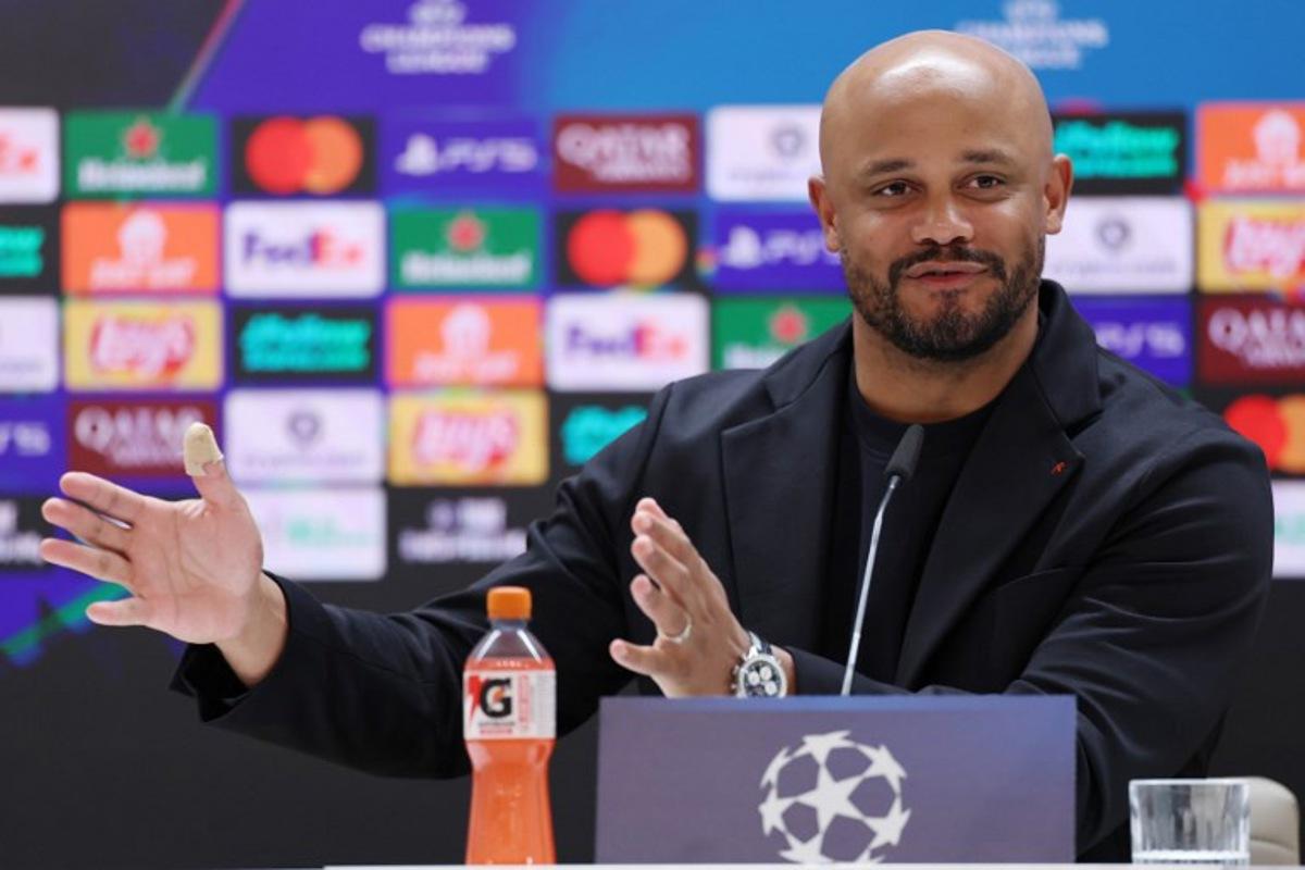 Bayern Munich's Belgian coach Vincent Kompany gives a press conference on the eve of the UEFA Champions League quarter final first leg football match against Real Madrid CF, at Santiago Bernabeu Stadium in Madrid, on April 6, 2026. Thomas COEX / AFP