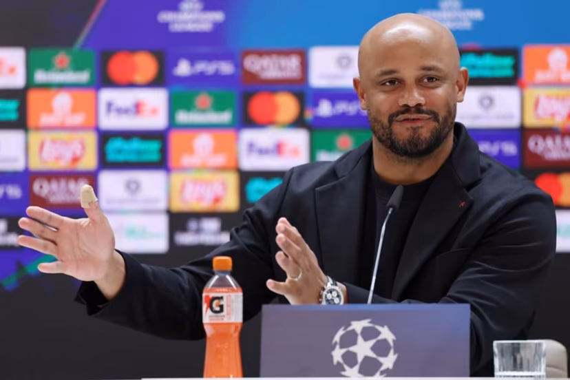 Bayern Munich's Belgian coach Vincent Kompany gives a press conference on the eve of the UEFA Champions League quarter final first leg football match against Real Madrid CF, at Santiago Bernabeu Stadium in Madrid, on April 6, 2026. Thomas COEX / AFP